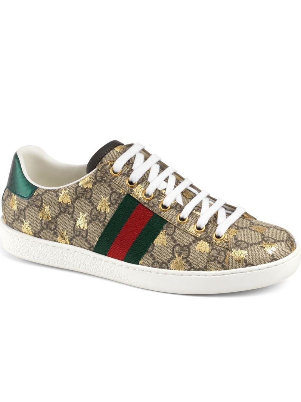 Gucci Beige GG Supreme Sneaker with Green & Red Web Stripe